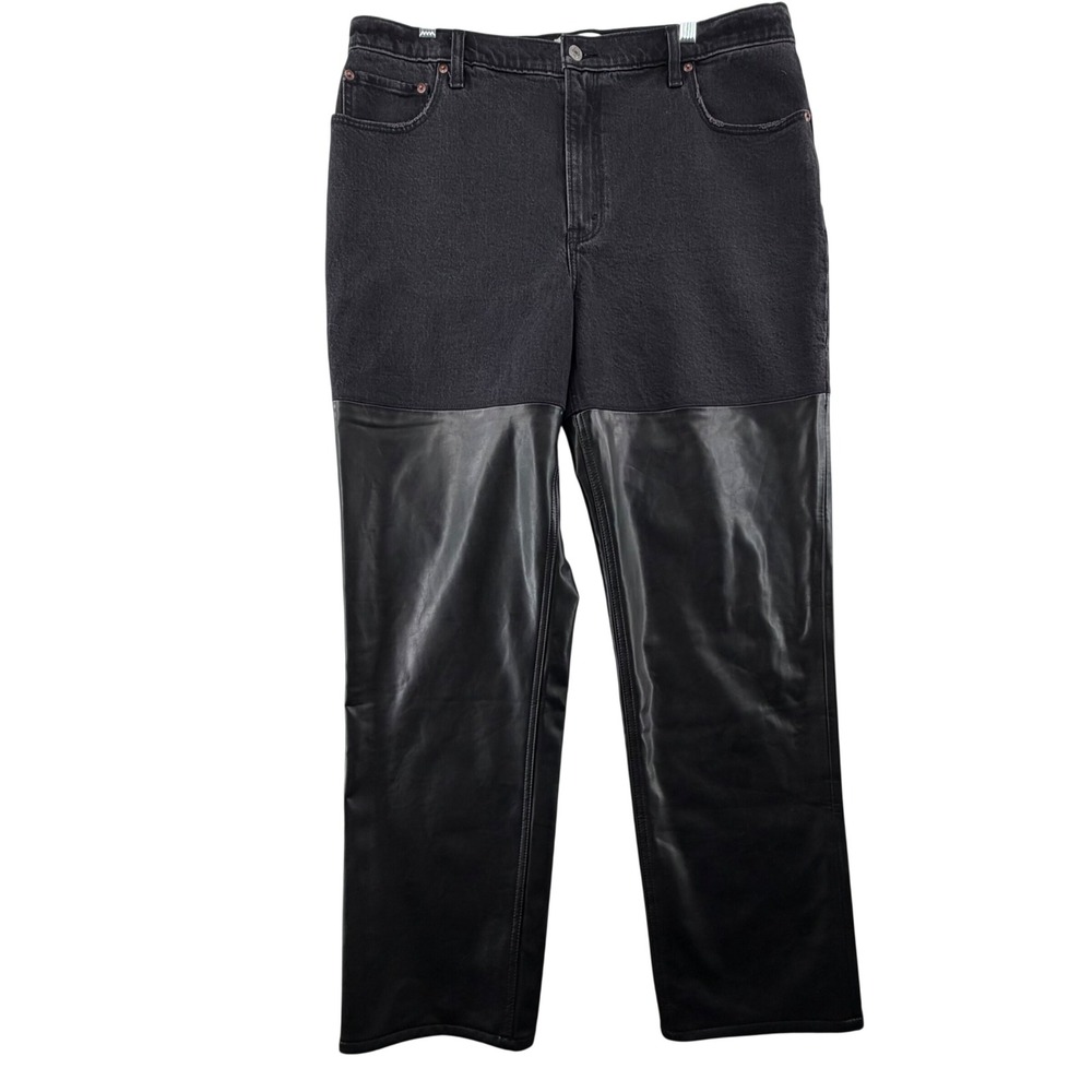 Abercrombie & Fitch The 90s Straight High Rise Jeans Women 33/16R Black Leather